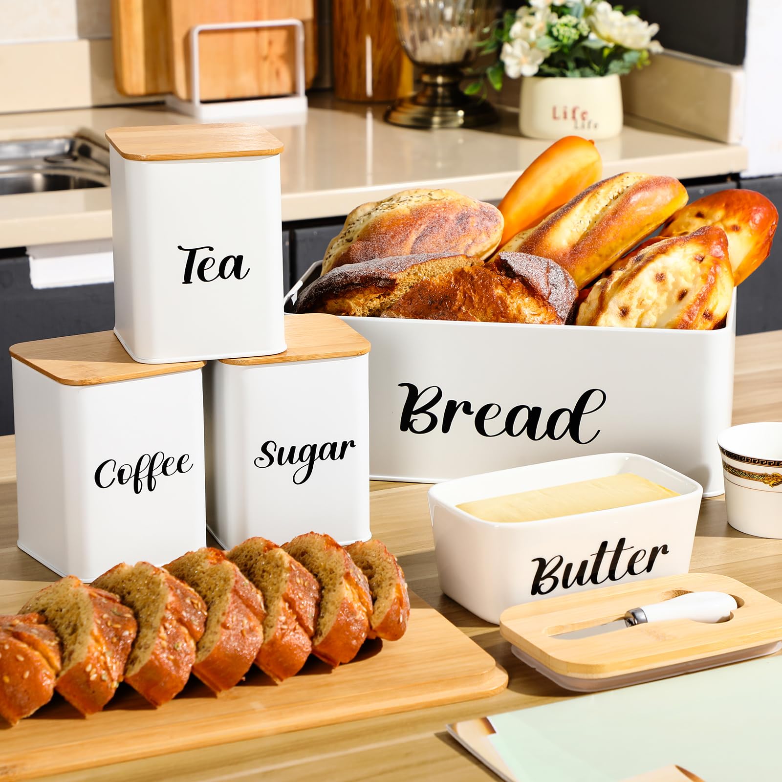 Amazon.com: Domensi Metal Bread Box and Ceramic Butter Dish with 3